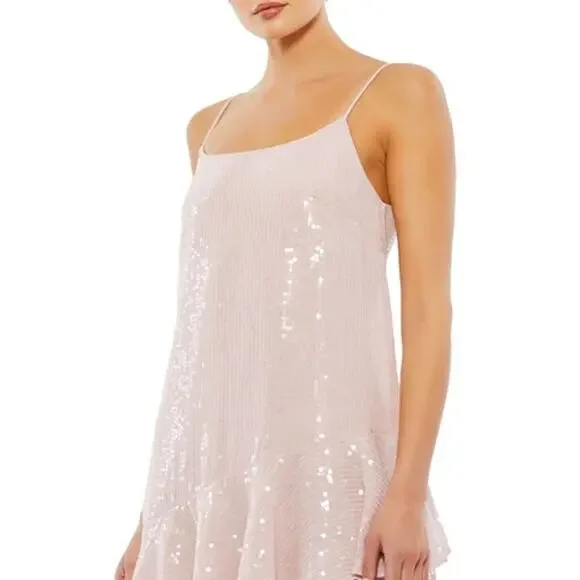MAC DUGGAL Dress Size 0 Evening Gown Sequin Rose Pink Mini Asymmetrical Ruffle - Picture 7 of 7